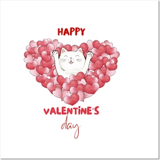 Cute Cat Happy Valentines Days Posters and Art